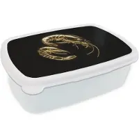 MuchoWow Broodtrommel Wit - Lunchbox Garnalen - Zwart - Goud - Dieren - Brooddoos 18x12x6 cm - Brood lunch box - Broodtrommels voor kinderen en volwassenen