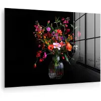 MuchoWow Glasschilderij 180x120 cm - Schilderij acrylglas - Boeket - Veldbloemen - Vaas - Foto op glas - Muurdecoratie woonkamer - Wanddecoratie slaapkamer - Schilderijen