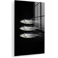 MuchoWow Glasschilderij 60x90 cm - Schilderij acrylglas - Haring - Vissen - Zwart - Foto op glas - Muurdecoratie woonkamer - Wanddecoratie slaapkamer - Schilderijen