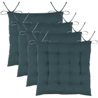 Stof Textile stoelkussens DUO - 4x - petrol blauw - 38 x 38 x 3.5 cm - touwtjes sluiting - zitkussens - binnen/buiten