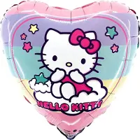 Grabo Hello Kitty hart folieballon 18" (45 cm) flat 2 verschillende zijden + eenhoorn