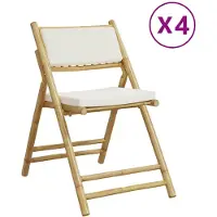 The Living Store Bistrostoel - Bistrostoelen - Tuinstoel - Tuin Stoel - Bistrostoelen 4 st inklapbaar met kussens bamboe crèmewit