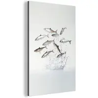 MuchoWow Aluminium schilderij 120x180 cm - Wanddecoratie metaal - Vissen - Water - Wit - Metalen muurdecoratie woonkamer - Decoratie industrieel - Foto op dibond - Industriële accessoires slaapkamer