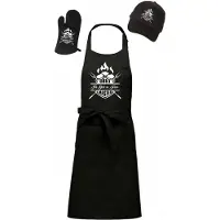 Kariban Mijncadeautje - Voordeel Barbecue Cadeauset - 3 delig - BBQ schort + BBQ Pet + BBQ Handschoen - zwart - BBQ Fire