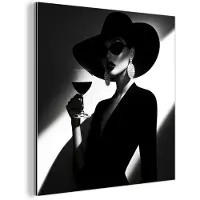 MuchoWow Aluminium schilderij 90x90 cm - Wanddecoratie metaal - Vrouw - Wijn - Chic - Metalen muurdecoratie woonkamer - Decoratie industrieel - Foto op dibond - Industriële accessoires slaapkamer