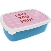 MuchoWow Broodtrommel Blauw - Lunchbox Love - Quote - Moeder - Rood - Brooddoos 18x12x6 cm - Brood lunch box - Broodtrommels voor kinderen en volwassenen