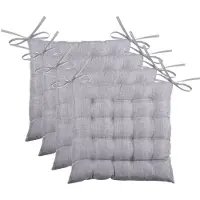 Stof Textile stoelkussen BEA - 4x - grijs - 40 x 40 x 4 cm - touwtjes sluiting - binnen/buiten - zitkussens plat