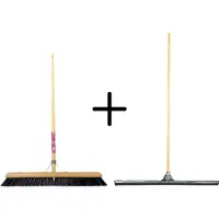Synx Store Synx Tools Paardenhaar 60cm + Vloertrekker 75cm met Steel 150cm - Kamerveger – Vloerreiniger – Moppen – Zachte binnenbezem met steel 160cm
