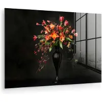 MuchoWow Glasschilderij 180x120 cm - Schilderij acrylglas - Sierlijk - Boeket - Vaas - Foto op glas - Muurdecoratie woonkamer - Wanddecoratie slaapkamer - Schilderijen