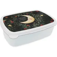 MuchoWow Broodtrommel Wit - Lunchbox Maan - Quote - Bloemen - Sterren - Brooddoos 18x12x6 cm - Brood lunch box - Broodtrommels voor kinderen en volwassenen