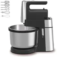 Royalty Line HM19015 Handmixer met Mengkom - 3 Liter Keukenmachine - Incl. Kloppers/Deeghaken/Garde - 400W - Mixer Met Mengkom - 5 Snelheden & Turbo - Zwart