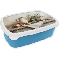 MuchoWow Broodtrommel Blauw - Lunchbox Fruit - Kruiden - Landelijk - Brooddoos 18x12x6 cm - Brood lunch box - Broodtrommels voor kinderen en volwassenen