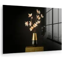 MuchoWow Glasschilderij 180x120 cm - Schilderij acrylglas - Sierlijk - Boeket - Goud - Vaas - Foto op glas - Muurdecoratie woonkamer - Wanddecoratie slaapkamer - Schilderijen