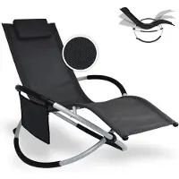 FlinQ Opvouwbare Ligstoel XXL Aura - Relaxstoel met Schommelfunctie - Tuinstoel - Zonnebed - Ligbed tuin Campingstoel - Tuinstoelen met tuinkussens - Roest- en uv-bestendig - Zwart