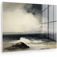 MuchoWow Glasschilderij 80x60 cm - Schilderij acrylglas - Zee - Rotsen - Storm - Foto op glas - Muurdecoratie woonkamer - Wanddecoratie slaapkamer - Schilderijen