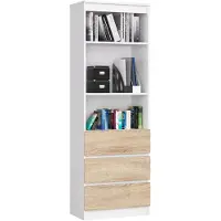Akord Kantoorkast R60 met 3 Lades / Furniture Factory / Wit – Sonoma Eik / 60 x 180 x 35 cm