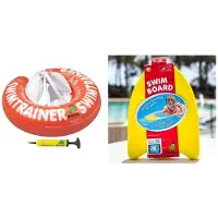 Freds Swim Academy ZWEMSET "BABY" : SWIMTRAINER ROOD (3 maanden tot 4 jaar) + ZWEMPLANK + POMP | DE VEILIGE BABY ZWEMBAND | (Keurmerken: CE-TüV-EN13138-1:2014)