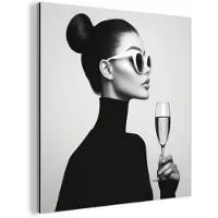 MuchoWow Aluminium schilderij 20x20 cm - Wanddecoratie metaal - Vrouw - Champagne - Modern - Metalen muurdecoratie woonkamer - Decoratie industrieel - Foto op dibond - Industriële accessoires slaapkamer