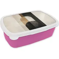 MuchoWow Broodtrommel Roze - Lunchbox Geometrische - Vormen - Wit - Brooddoos 18x12x6 cm - Brood lunch box - Broodtrommels voor kinderen en volwassenen
