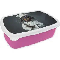 MuchoWow Broodtrommel Roze - Lunchbox Hond - Garde - Kok - Brooddoos 18x12x6 cm - Brood lunch box - Broodtrommels voor kinderen en volwassenen
