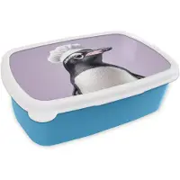 MuchoWow Broodtrommel Blauw - Lunchbox Pinguïn - Koksmuts - Lief - Paars - Brooddoos 18x12x6 cm - Brood lunch box - Broodtrommels voor kinderen en volwassenen