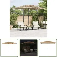 vidaXL - Parasol - met - LED's - en - stalen - paal - 248x248x248 - cm - bruin