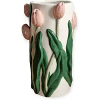 DK Design Daan Kromhout - Vaas - Bloemenvaas - Tulpen - Dutch - 14x23 - Cilinder - Keramiek - Roze