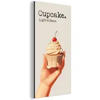 MuchoWow Aluminium schilderij 80x160 cm - Wanddecoratie metaal - Cupcake - Zoet - Kers - Metalen muurdecoratie woonkamer - Decoratie industrieel - Foto op dibond - Industriële accessoires slaapkamer