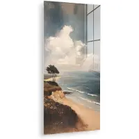 MuchoWow Glasschilderij 40x80 cm - Schilderij acrylglas - Klif - Zee - Boom - Foto op glas - Muurdecoratie woonkamer - Wanddecoratie slaapkamer - Schilderijen