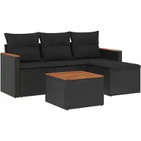 vidaXL 5-delige Loungeset met kussens poly rattan zwart