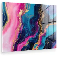 MuchoWow Glasschilderij 80x60 cm - Schilderij acrylglas - Marmer - Modern - Goud - Foto op glas - Muurdecoratie woonkamer - Wanddecoratie slaapkamer - Schilderijen