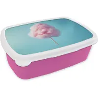 MuchoWow Broodtrommel Roze - Lunchbox Suikerspin - Zoet - Snoep - Brooddoos 18x12x6 cm - Brood lunch box - Broodtrommels voor kinderen en volwassenen