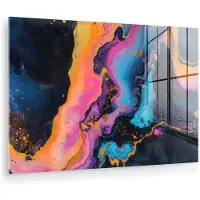 MuchoWow Glasschilderij 180x120 cm - Schilderij acrylglas - Modern - Marmer - Oranje - Foto op glas - Muurdecoratie woonkamer - Wanddecoratie slaapkamer - Schilderijen