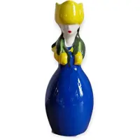 DK Design Daan Kromhout - Vaas - Tulpenvaas - Lucy Dutch Woman - Donkerblauw, Geel - Keramiek - 22 cm