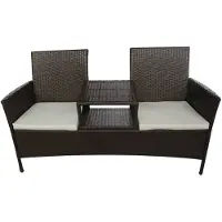The Living Store Tuinbank - Tuinbanken - Buitenbank - Buitenbanken - Tuinbank 2-zits met tafeltje poly rattan bruin