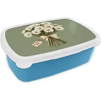 MuchoWow Broodtrommel Blauw - Lunchbox Lint - Boeket - Groen - Quote - Brooddoos 18x12x6 cm - Brood lunch box - Broodtrommels voor kinderen en volwassenen