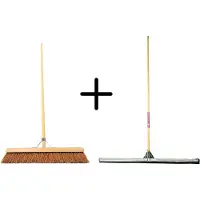 Synx Store Synx Tools Coco Binnenbezem 60cm + Vloertrekker 100cm met Steel 150cm - Zaalveger – Vloerreiniger – Moppen - Zachte bezem kokos met steel 150cm