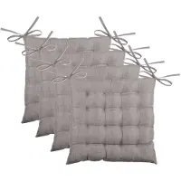 Stof Textile stoelkussen BEA - 4x - taupe - 40 x 40 x 4 cm - touwtjes sluiting - binnen/buiten - zitkussens plat