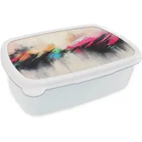 MuchoWow Broodtrommel Wit - Lunchbox Dynamisch - Abstract - Kleurrijk - Zwart - Brooddoos 18x12x6 cm - Brood lunch box - Broodtrommels voor kinderen en volwassenen