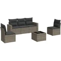 The Living Store Buitenkamer - Loungeset - 6-delige Loungeset met kussens poly rattan grijs - Tuinmeubilair - Lounge Set - Ratan Meubel