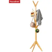 Floordirekt Bamboo Coat Rack - Maryland - Elegant and Natural Design - 8 Hooks for Jackets, Bags and More