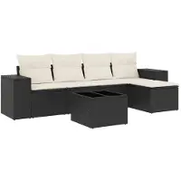 The Living Store Lounge Set - Loungeset - 6-delige Loungeset met kussens poly rattan zwart - Buitendecoratie - Tuinmeubelen - Patio Furniture