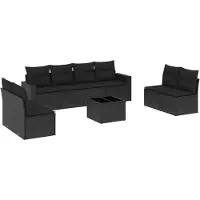 The Living Store Tuinlounge - Loungeset - 9-delige Loungeset met kussens poly rattan zwart - Loungemeubelen - Buitendecoratie - Outdoor Living