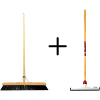 Synx Store Synx Tools Paardenhaar 50cm + Vloertrekker Kunststof 35cm met Steel 120cm – Zaalveger – Vloerreiniger – Natuurrubber – Zachte binnenbezem met steel 160cm
