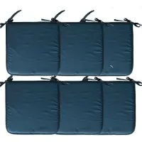 Stof Textile Home stoelkussens - 6x - petrol petrol blauw - 38 x 38 x 3 cm - voor binnen - touwtjes sluiting - zitkussens plat - vierkant
