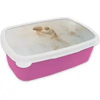 MuchoWow Broodtrommel Roze - Lunchbox Kind - Moeder - Waterverfschilderij - Brooddoos 18x12x6 cm - Brood lunch box - Broodtrommels voor kinderen en volwassenen