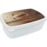 MuchoWow Broodtrommel Wit - Lunchbox Chocolade - Macarons - Eten - Snoep - Brooddoos 18x12x6 cm - Brood lunch box - Broodtrommels voor kinderen en volwassenen