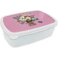 MuchoWow Broodtrommel Wit - Lunchbox Bloemen - Quote - Kaartje - Kleurrijk - Brooddoos 18x12x6 cm - Brood lunch box - Broodtrommels voor kinderen en volwassenen