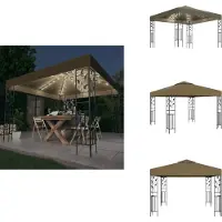 vidaXL Paviljoen met LED-lichtketting, 3x3 meter, taupekleurig - Paviljoens & feesttenten
