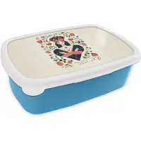 MuchoWow Broodtrommel Blauw - Lunchbox Speelkaart - Hartenkoningin - Bloemen - Hartjes - Brooddoos 18x12x6 cm - Brood lunch box - Broodtrommels voor kinderen en volwassenen